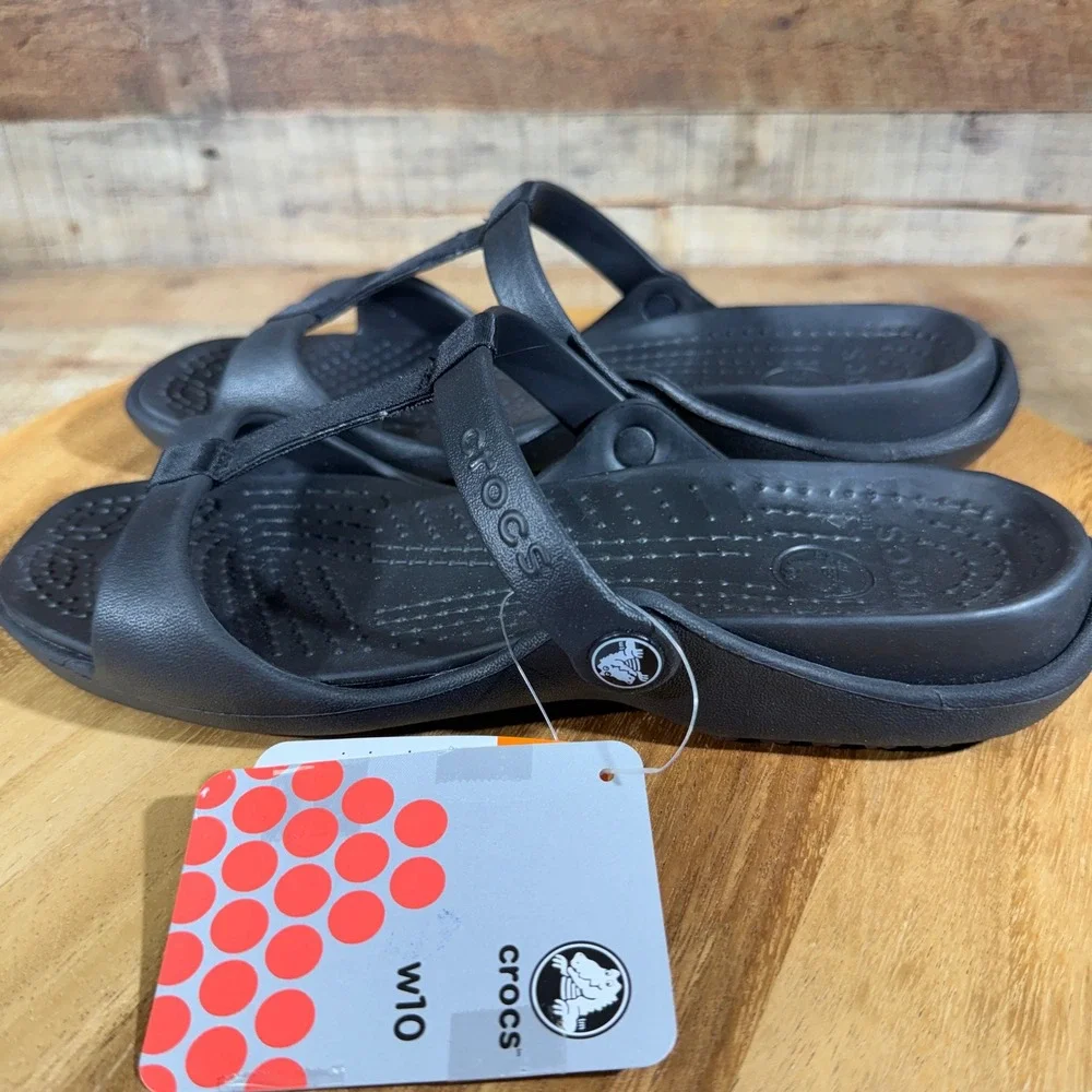 Crocs Sandals Womens 10 Black Slide Cleo III Comfort Strappy Water Shoes 21161